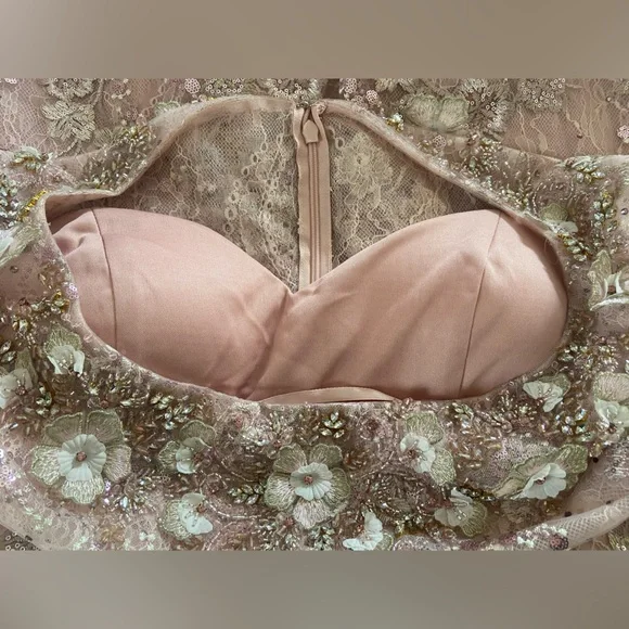 Mac Duggal Size 10 Blush Pink Beaded Floral Lace Midi Dress NWT Formal Cocktail - Picture 9 of 15